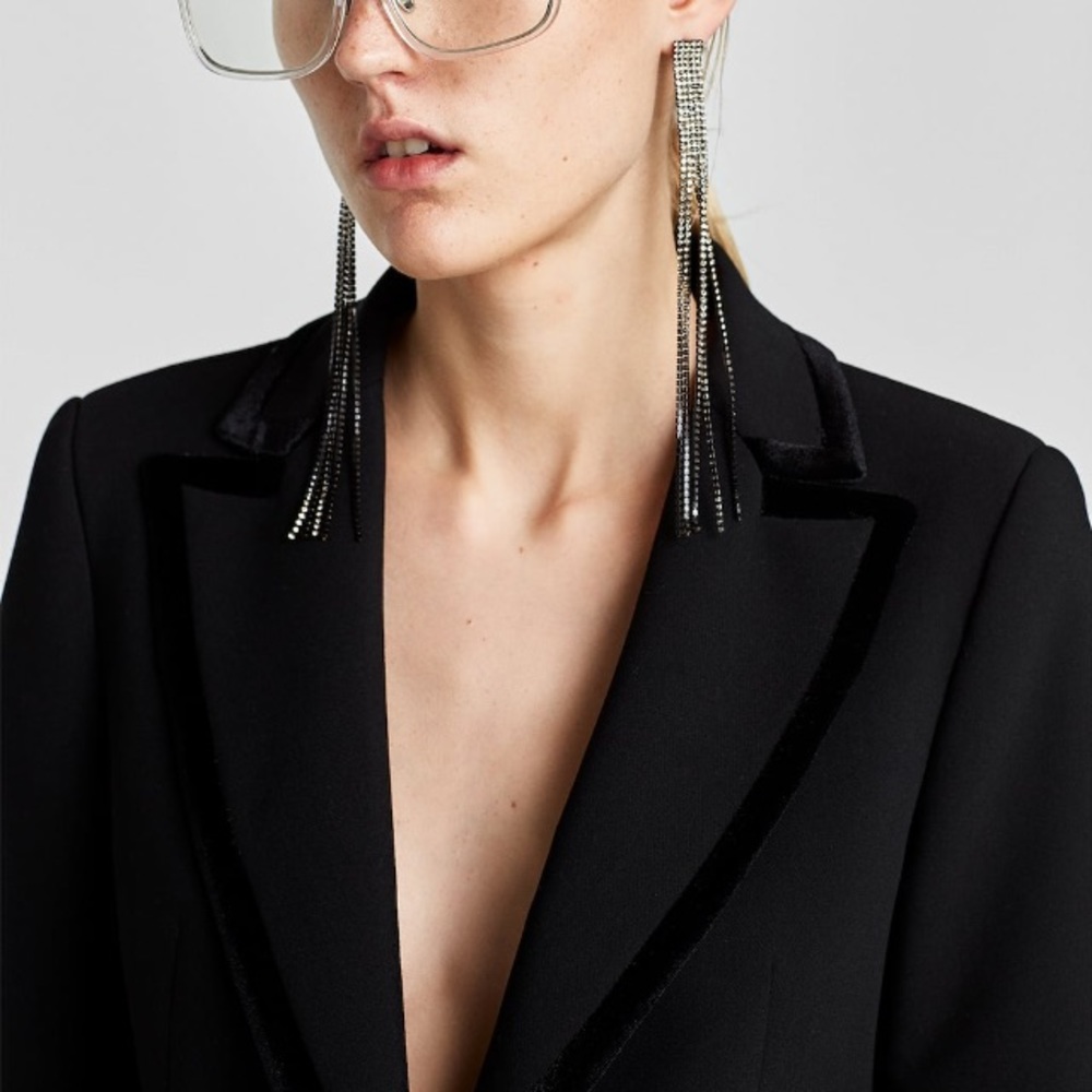 Zara blk velvet contrasting tuxedo collar blazer - Picture 5 of 6
